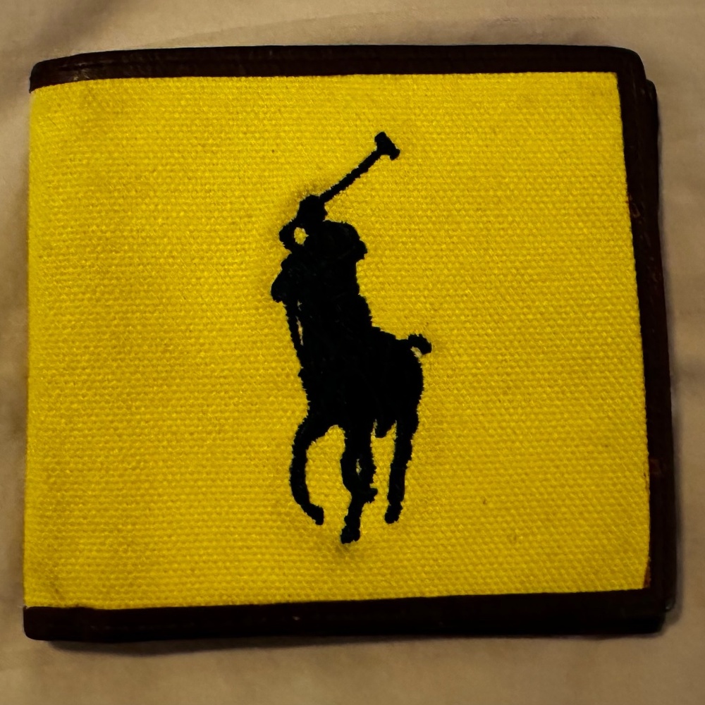 Ralph Lauren Canvas Yellow and Brown Leather Wallet